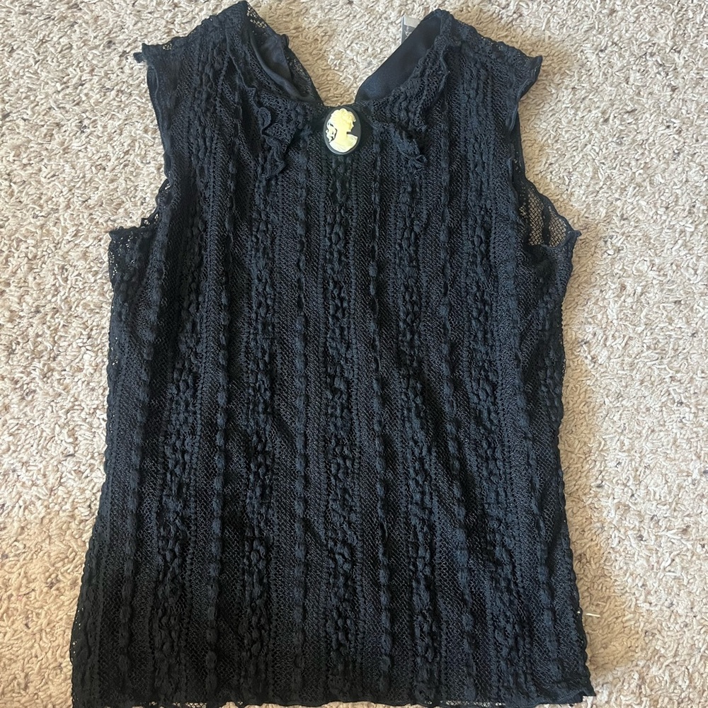 Charlotte Russe Black Lace Blouse with Pendant